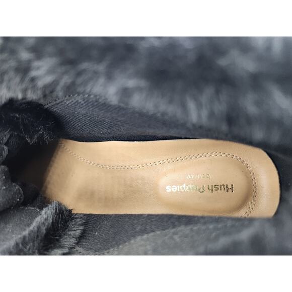 Black Suede Ankle Boots with Faux Fur Trim, Lace-Up Closure - Picture 6 of 15